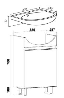 Тумба под раковину Runo графит (под умывальник Манго 40 ) Лада 40 (00-00001195)